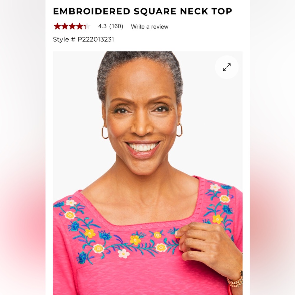 Talbots embroidered square neck‎  top. NWT. Retail 59.50